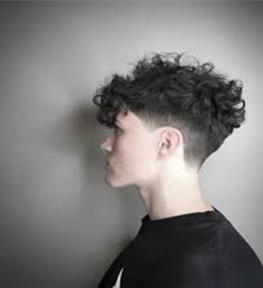 Low Taper Fade Curly Fringe